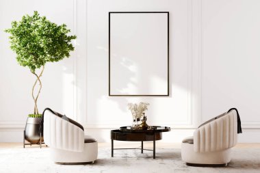 3 boyutlu temiz iç dekorasyon, sergilenen sanat eserleri, baskılar, posterler veya iç tasarım ve dekor kavramları için ideal.