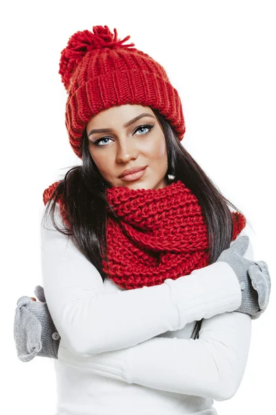 Schöne brünette Mädchen Modell in Winterkleidung — Stockfoto