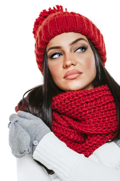 Beautiful brunette girl model in winter clothes — Stock Photo, Image