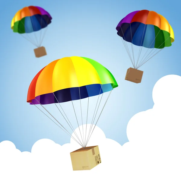 3d красочный парашют и подарок — стоковое фото