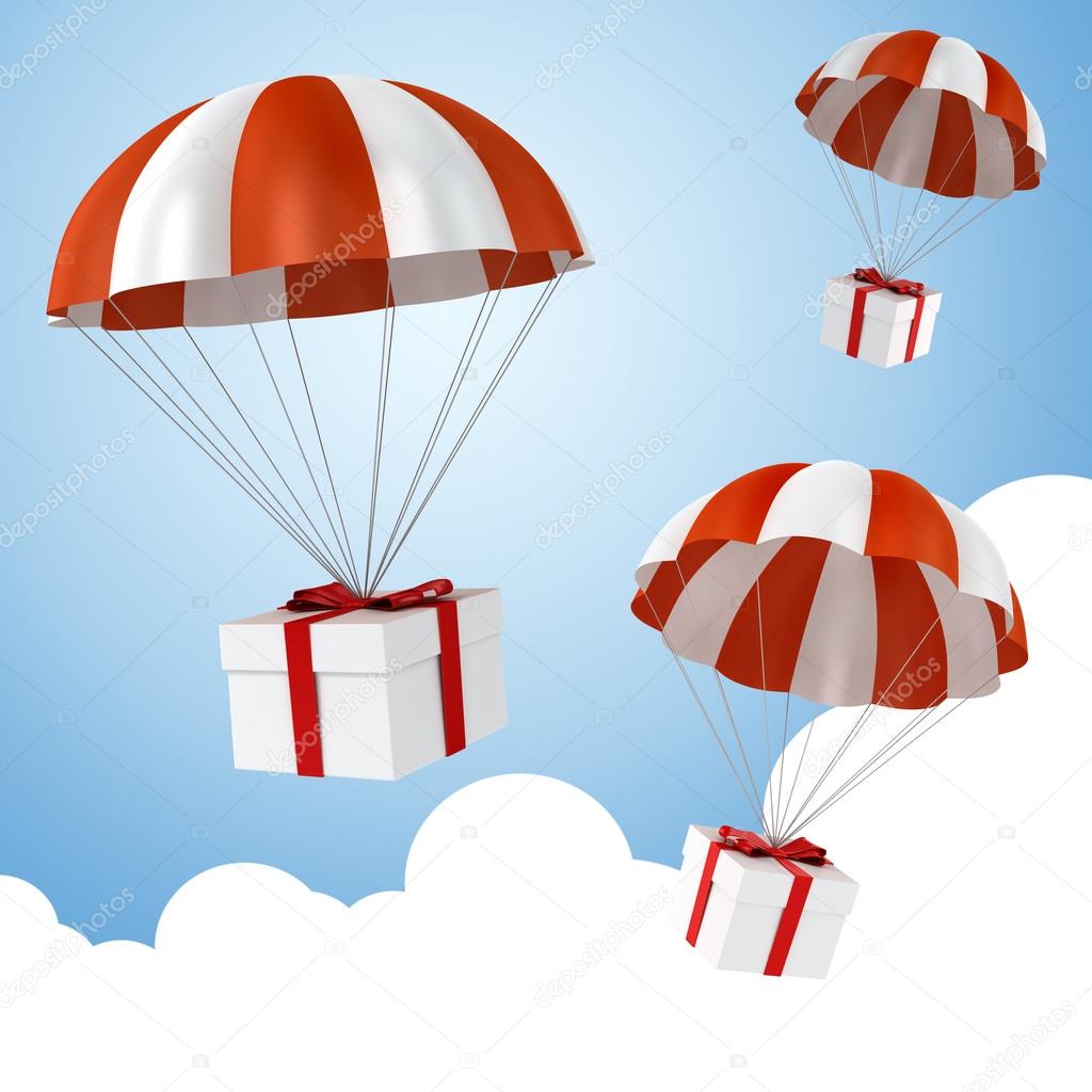 3d colorful parachute and present