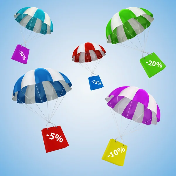 Paracaídas 3d y bolsa de compras —  Fotos de Stock