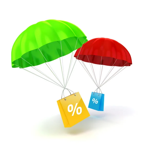 3d parachute and shopping bag — Stock Photo, Image