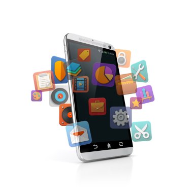 Beyaz arka plan üzerinde 3D akıllı telefon