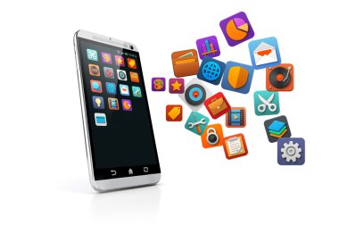 Beyaz arka plan üzerinde 3D akıllı telefon
