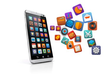 Beyaz arka plan üzerinde 3D akıllı telefon
