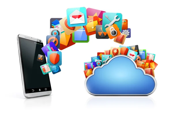 3d mobile phone and cloud apps — Stock Photo, Image