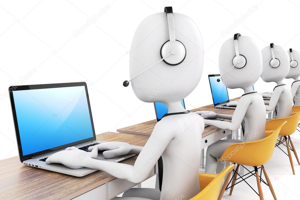 3d man and laptop, call center business concept