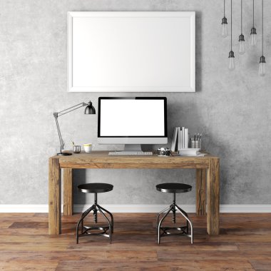 modern çalışma alanı kurulum 3D render