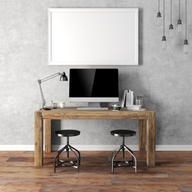 modern çalışma alanı kurulum 3D render