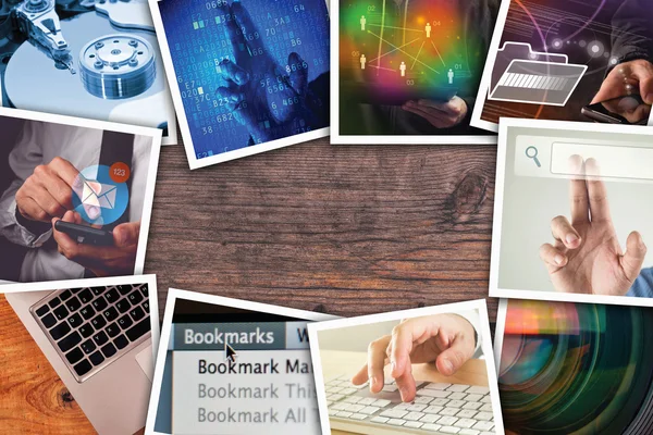 Moderna tecnologia informatica collage fotografico — Foto Stock