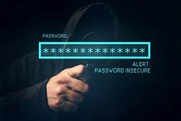 Senha alerta inseguro, hacker de computador irreconhecível roubando — Fotografia de Stock