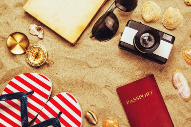 Yaz tatil aksesuarları tropikal kum okyanus plaj, holid