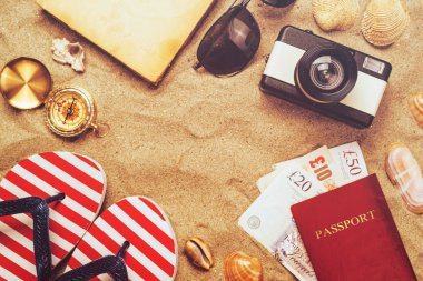 Yaz tatil aksesuarları tropikal kum okyanus plaj, holid