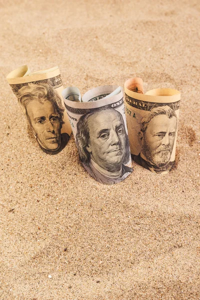 A forró sivatagi homok dollár-bankjegyek — Stock Fotó