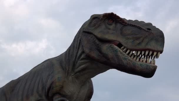 Tyrannosaurus rex modello a grandezza naturale nel parco divertimenti dino — Video Stock