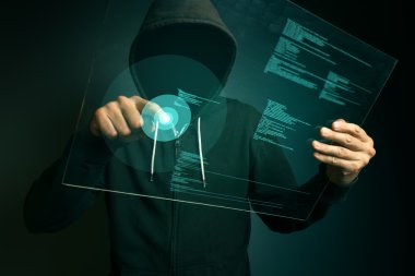 Kapüşonlu bilgisayar korsanı hack biyometrik güvenlik internet syste