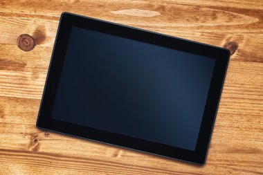 Resepsiyon, üstten görünüm boş ekran tablet bilgisayarınızla