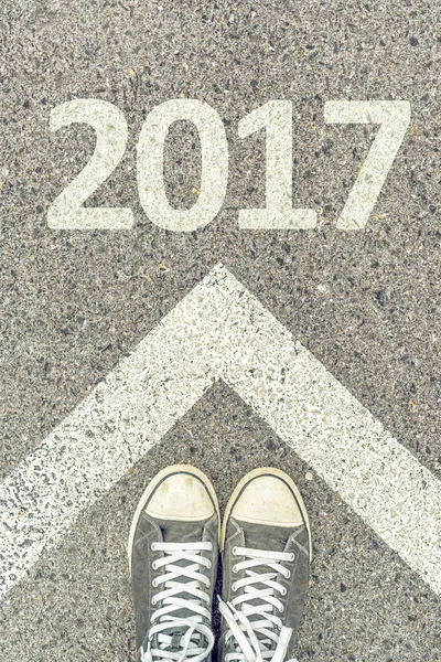 Happy new 2017, sneakers from above — Stock Photo, Image
