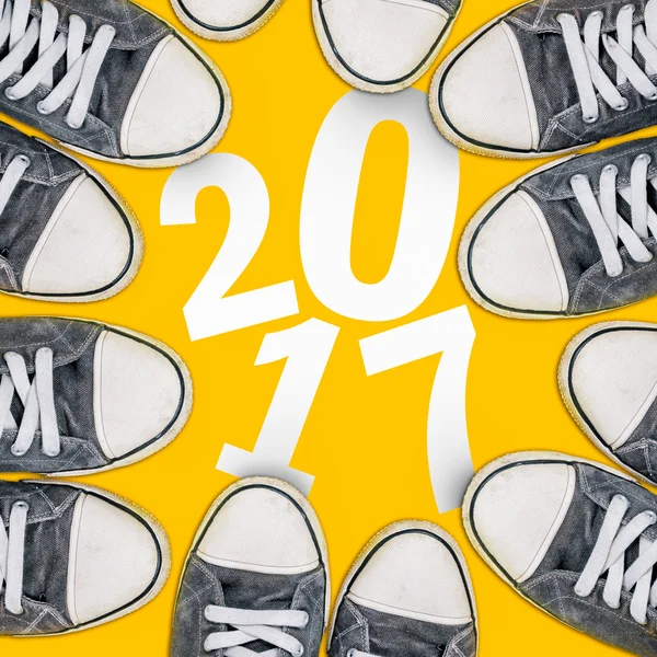 Happy new 2017, sneakers from above — Stock Photo, Image