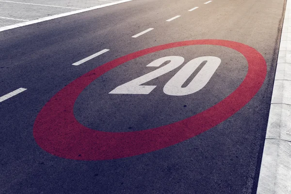 20 kmph or mph driving speed limit sign on highway — Stock Photo, Image