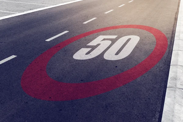 50 kmph or mph driving speed limit sign on highway — Stock Photo, Image