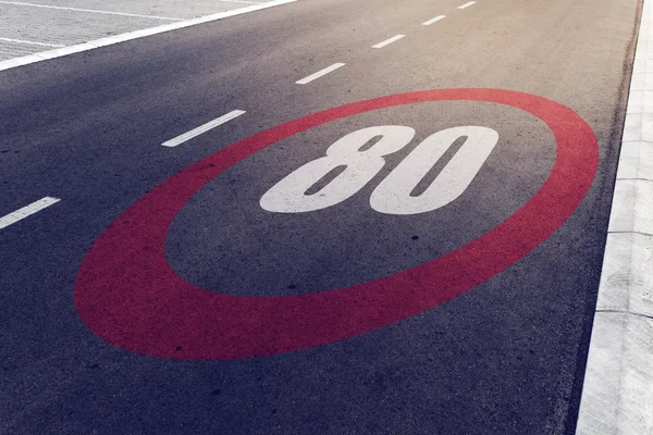 80 kmph or mph driving speed limit sign on highway — Stock Photo, Image