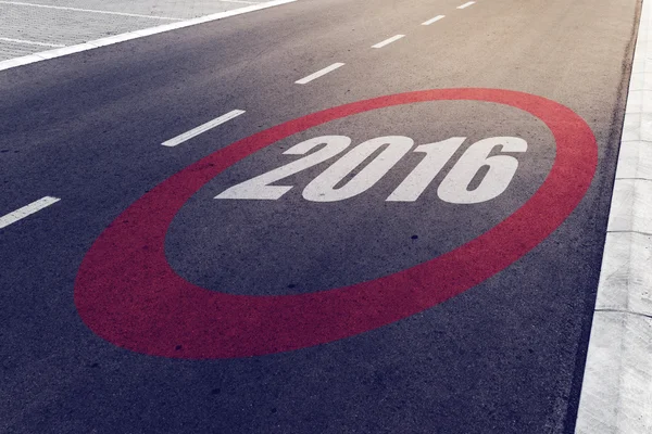 2016 speed limit sign on highway — Stock Photo, Image