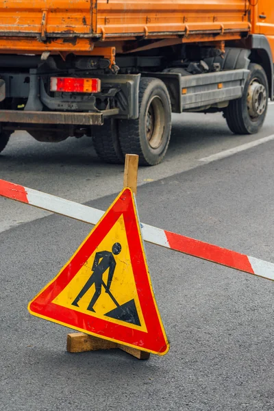 Road construction work sign — Stock Photo, Image