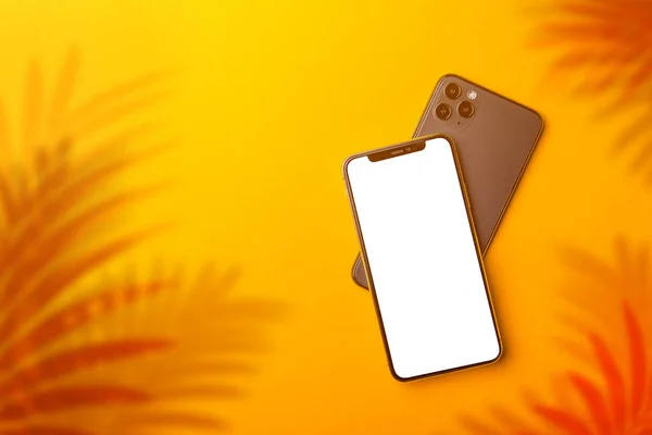 Mockup Smartphone Pusty Ekran Cieniami Liści Palmowych Sezon Letni Motywy — Zdjęcie stockowe
