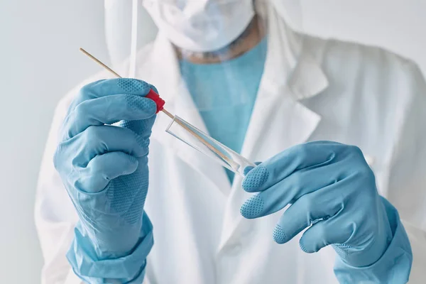 Medical Professional Performing Oral Swab Covid Test Selective Focus — Stock Photo, Image