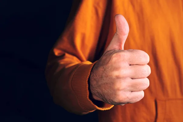 Low Key Male Thumbs Hand Gesture Selective Focus — Stock Photo, Image
