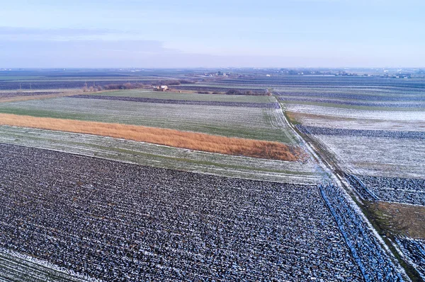 Κατεψυγμένα Γεωργικό Τοπίο Από Drone Pov Εναέρια Φωτογραφία Των Πεδίων — Φωτογραφία Αρχείου