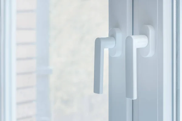 Pvc Window Handles Selective Focus Copy Space — Stock Photo, Image