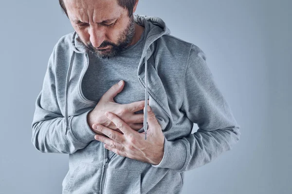 Homme Caucasien Adulte Ayant Des Problèmes Cardiaques Douleur Sévère Dans — Photo