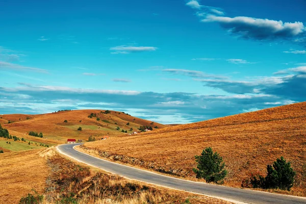 Camino Vacío Través Del Hermoso Paisaje Región Zlatibor Mañana Otoño —  Fotos de Stock