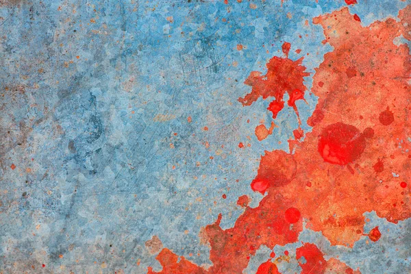 Grunge Texture Red Paint Stains Worn Zinc Metal Plate Surface — Stock Photo, Image