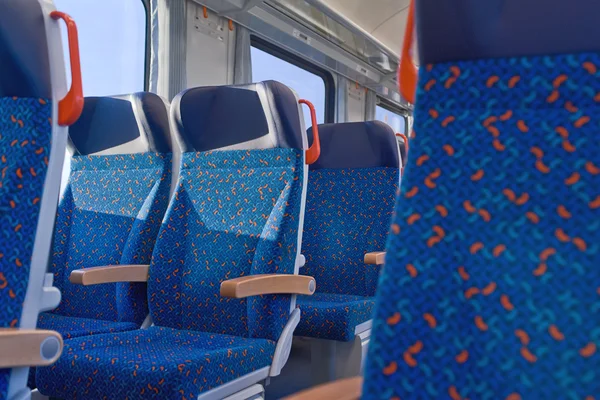 Passenger train interior with empty eats — Φωτογραφία Αρχείου