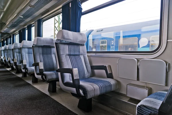 Passenger train interior with empty eats — Φωτογραφία Αρχείου
