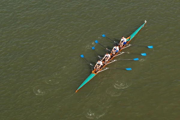 四名男子在多瑙河河上划船 — 图库照片