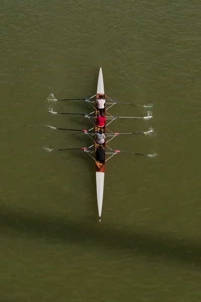 Dört adam Tuna Nehri üzerinde kürek — Stok fotoğraf