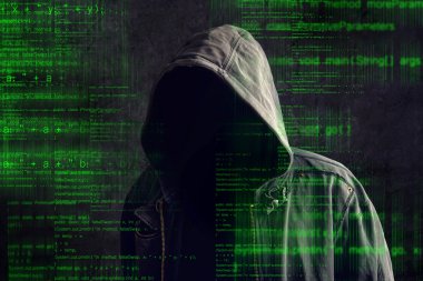 Faceless hooded anonymous computer hacker clipart