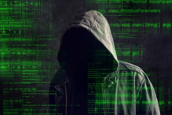 Anonieme hooded anonieme computer hacker — Stockfoto