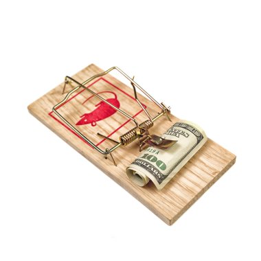 Hundred Dollars Bill in Mouse Trap clipart