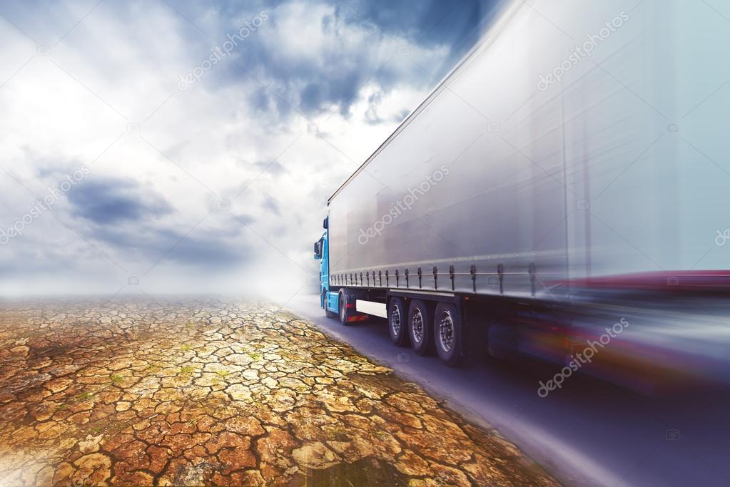 Speeding truck on desert road