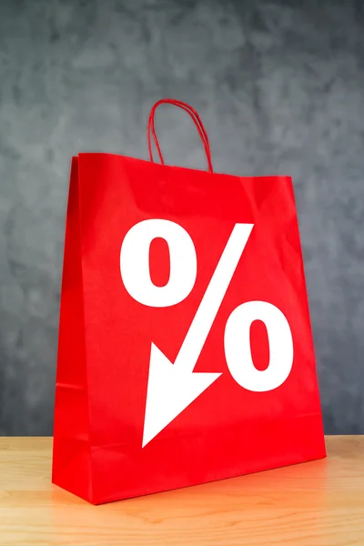 Discount Percentage Symbol on Red Shopping Bag — Stock Photo, Image