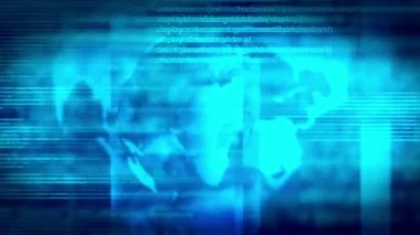 Soyut animasyon teknolojik altyapı ile programlama kodu ve Dünya'ya dönen el yazısı