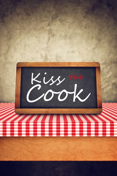 Kiss The Cook Title on Restaurant Slate Chalkboard — Stock Image Kiss The Cook Title on Restaurant Slate Chalkboard Stock Image