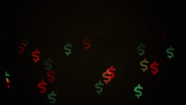 Colorful defocused blinking dollar sign bokeh festive lights as abstract background — Stock Video