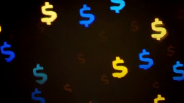 Colorful defocused blinking dollar sign bokeh festive lights as abstract background — Stock Video